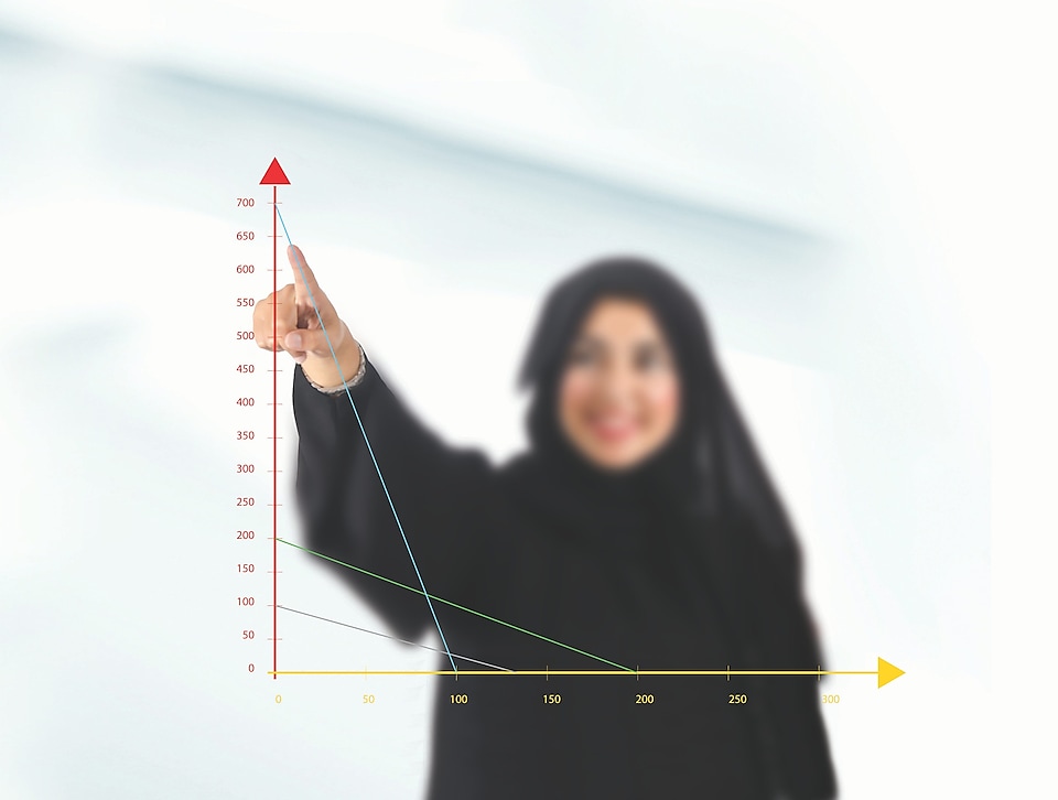 Woman pointing at graph